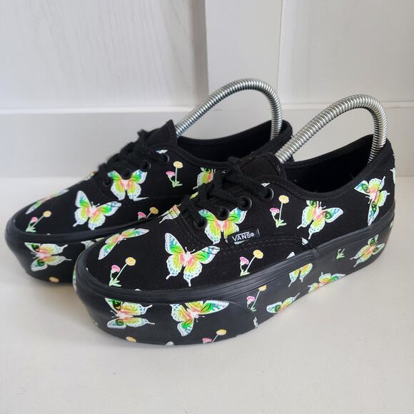 VANS Women's Size 7.5 Platform Black Morphe Blackout Butterfly Eye Glow Dark - Picture 2 of 10